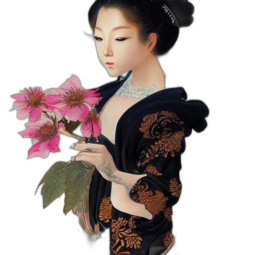 dress, flower, jewelry, photorealistic, oil painting, fantasy art, pixel art, dark transparent PNG cut-out