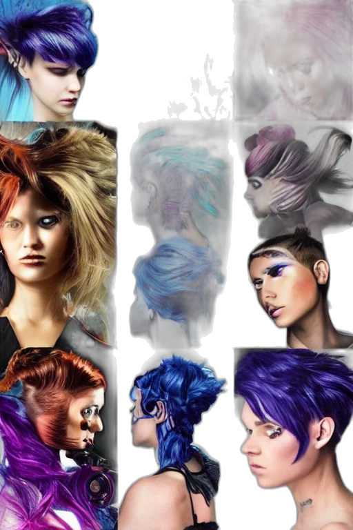 hair, photorealistic, fantasy art, concept art, cyberpunk, colorful, blue, pastel transparent PNG cut-out