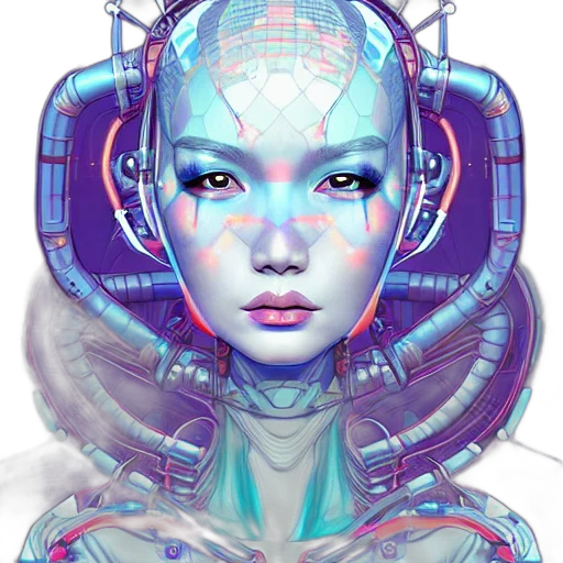 robot, face, mask, cyberpunk, fantasy art, concept art, vaporwave, neon lights transparent PNG cut-out