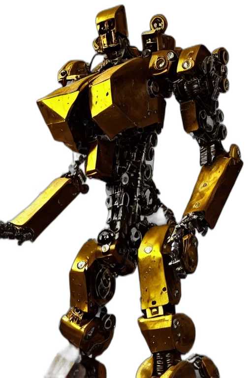 robot, weapon, concept art, 3d render, pixel art, golden, futurecore, shiny transparent PNG cut-out