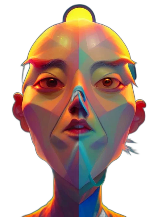 face, mask, robot, creature, cyberpunk, vaporwave, 3d render, photorealistic transparent PNG cut-out