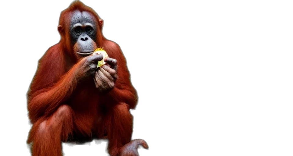 animal, food, staff, creature, photorealistic, concept art, orangutan, holding transparent PNG cut-out