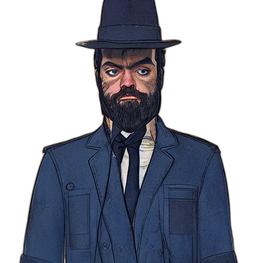 hat, jacket, staff, face, concept art, pixel art, comic book art, cartoon transparent PNG cut-out