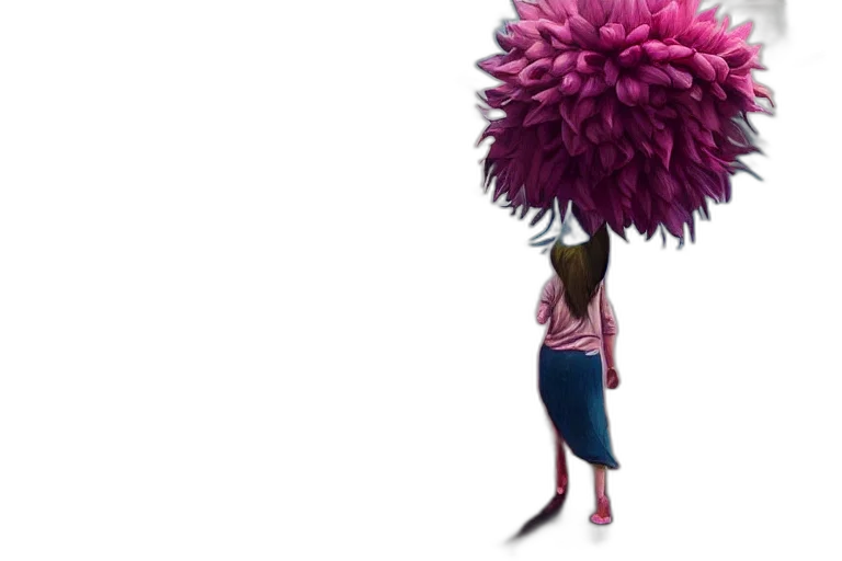 tree, flower, umbrella, hair, concept art, 3d render, photorealistic, vaporwave transparent PNG cut-out