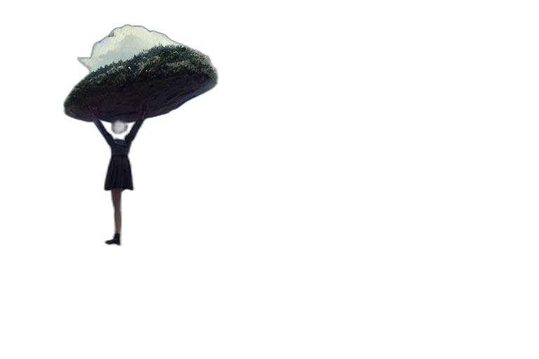umbrella, tree, hat, staff, concept art, 3d render, cartoon, pixel art transparent PNG cut-out
