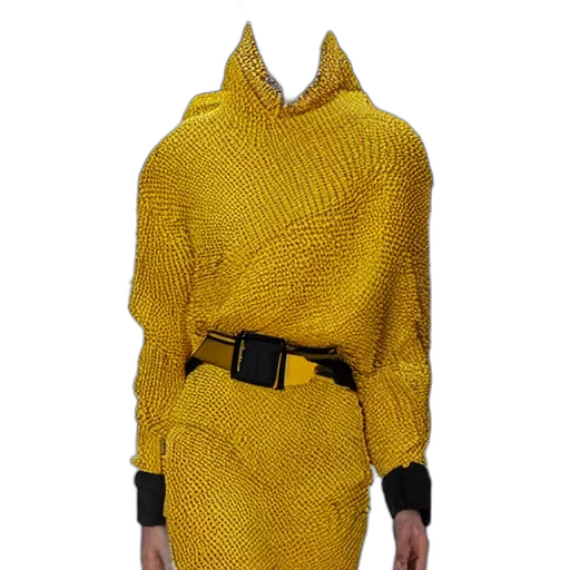 dress, jacket, mask, 3d render, golden, yellow transparent PNG cut-out