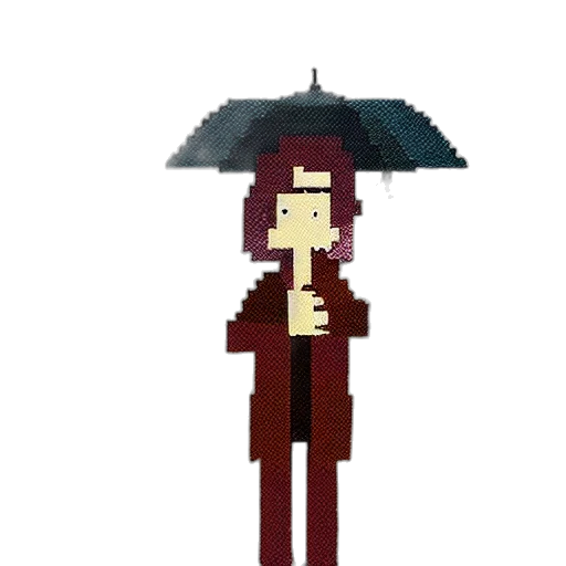 umbrella, hat, staff, robot, pixel art, concept art, 3d render, cartoon transparent PNG cut-out