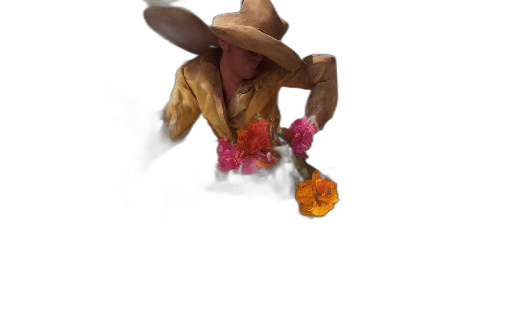 hat, flower, staff, jacket transparent PNG cut-out