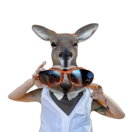 animal, staff, hat, creature, portrait, photo, kangaroo, wearing transparent PNG cut-out