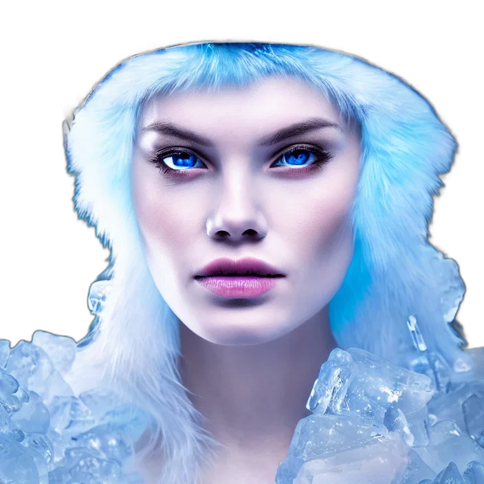 face, photorealistic, fantasy art, concept art, 3d render, underwater, snow, blue transparent PNG cut-out