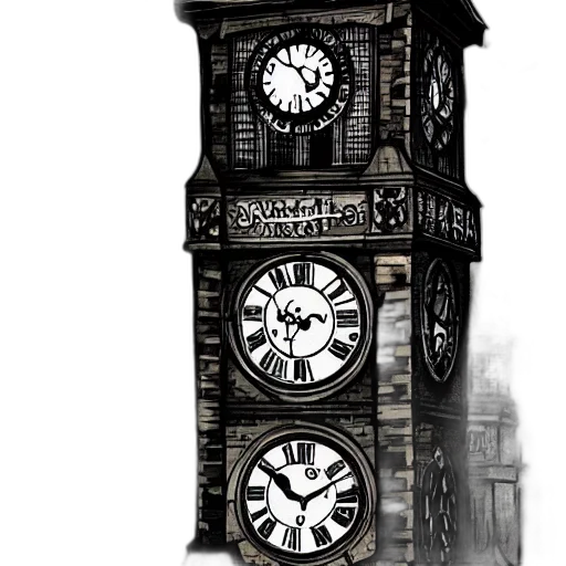 building, concept art, 3d render, photorealistic, fantasy art, clock, tower, steampunk transparent PNG cut-out