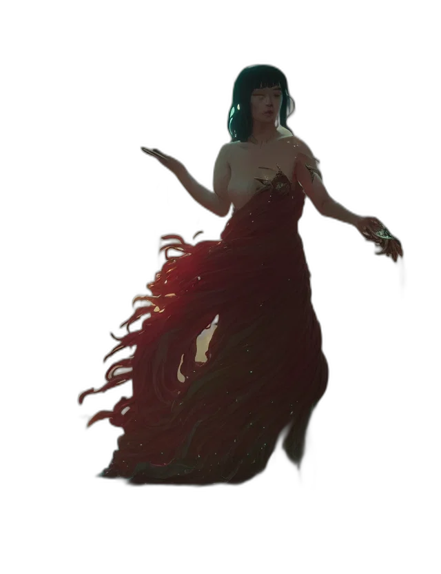 dress, creature, hair, concept art, fantasy art, pixel art, 3d render, underwater transparent PNG cut-out