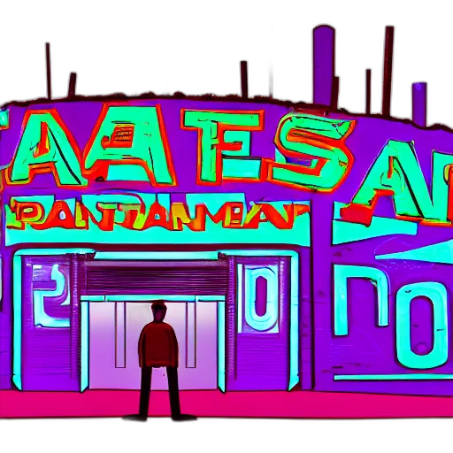 concept art, vaporwave, cartoon, cyberpunk transparent PNG cut-out