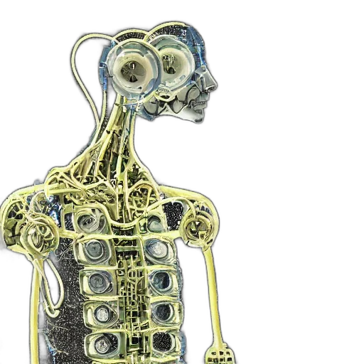 robot, jewelry, concept art, cyberpunk, growing, neurons, all, across transparent PNG cut-out