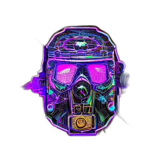 mask, robot, face, jacket, cyberpunk, vaporwave, concept art, 3d render transparent PNG cut-out