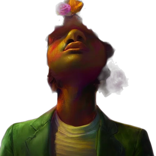 jacket, face, mask, crown, concept art, photorealistic, watercolor, vaporwave transparent PNG cut-out
