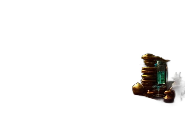 furniture, jewelry, crown, staff, 3d render, cluttered, wood, table transparent PNG cut-out