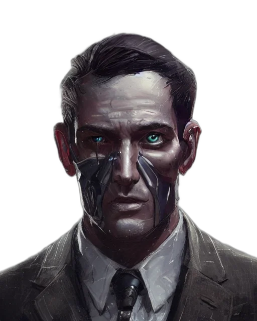 face, robot, mask, cyberpunk, concept art, comic book art, photorealistic, dark transparent PNG cut-out