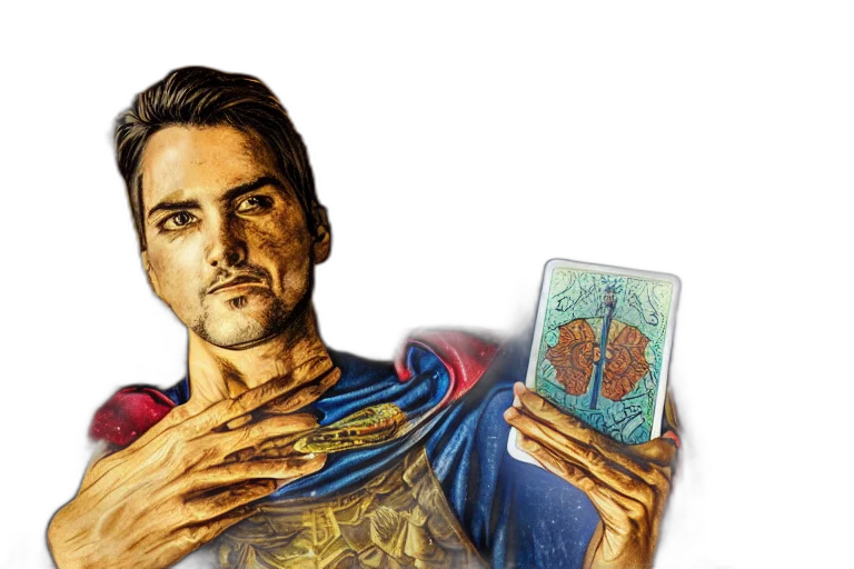comic book art, concept art, photorealistic, magician, tarot, card, hdr, portrait transparent PNG cut-out