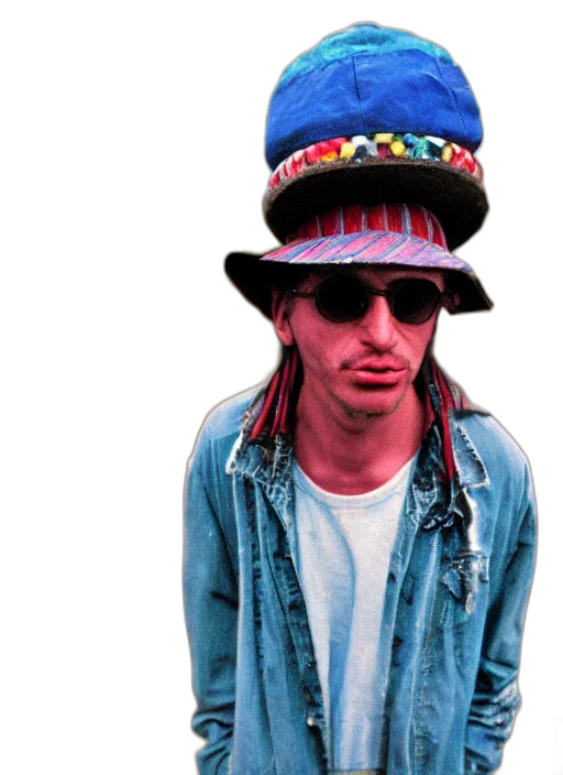 hat, jacket, face, photorealistic, vaporwave, neon, detailed, color transparent PNG cut-out