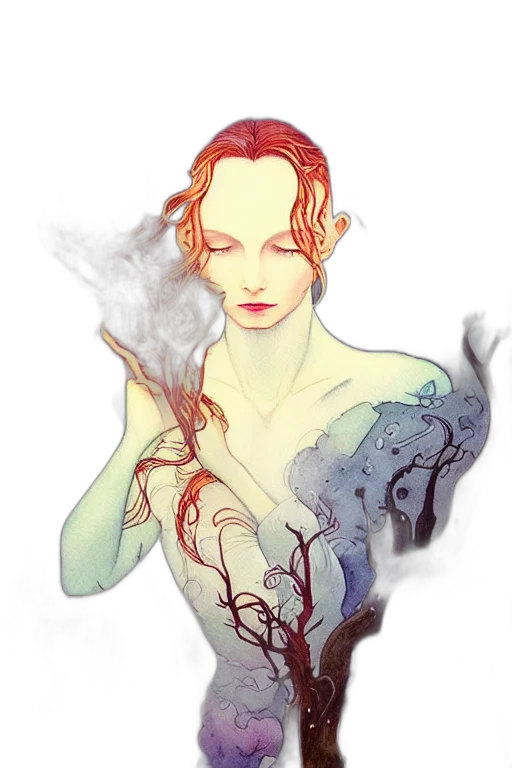fantasy art, watercolor, concept art, comic book art, fire, red, perfect, expression transparent PNG cut-out
