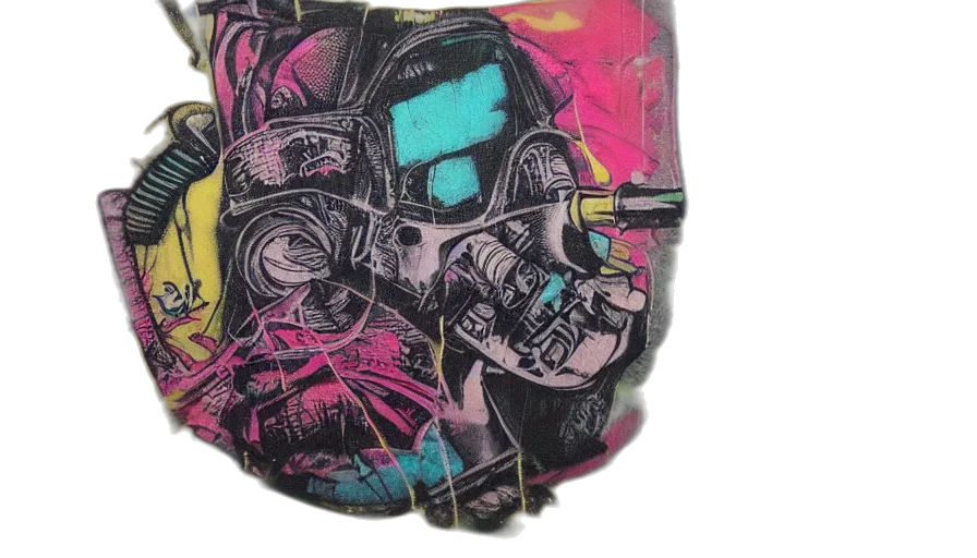 jacket, mask, face, robot, cyberpunk, concept art, watercolor, comic book art transparent PNG cut-out