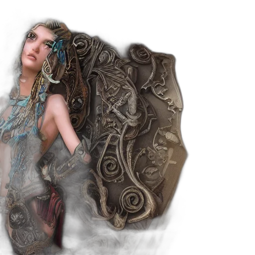 jewelry, fantasy art, concept art, photorealistic, 3d render, earth tones, warrior, princess transparent PNG cut-out