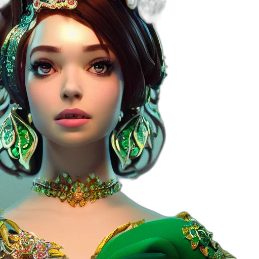 jewelry, crown, dress, fantasy art, 3d render, photorealistic, concept art, green transparent PNG cut-out