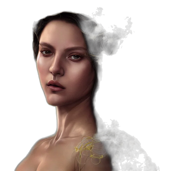 face, robot, dress, crown, fantasy art, photorealistic, concept art, oil painting transparent PNG cut-out