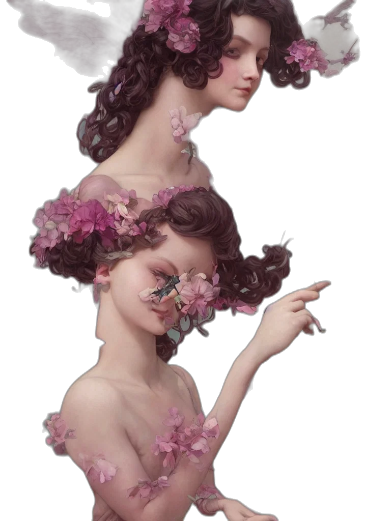 crown, mask, face, flower, photorealistic, concept art, fantasy art, 3d render transparent PNG cut-out