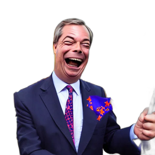 face, jacket, mask, creature, nigel, farage, laughing, holding transparent PNG cut-out