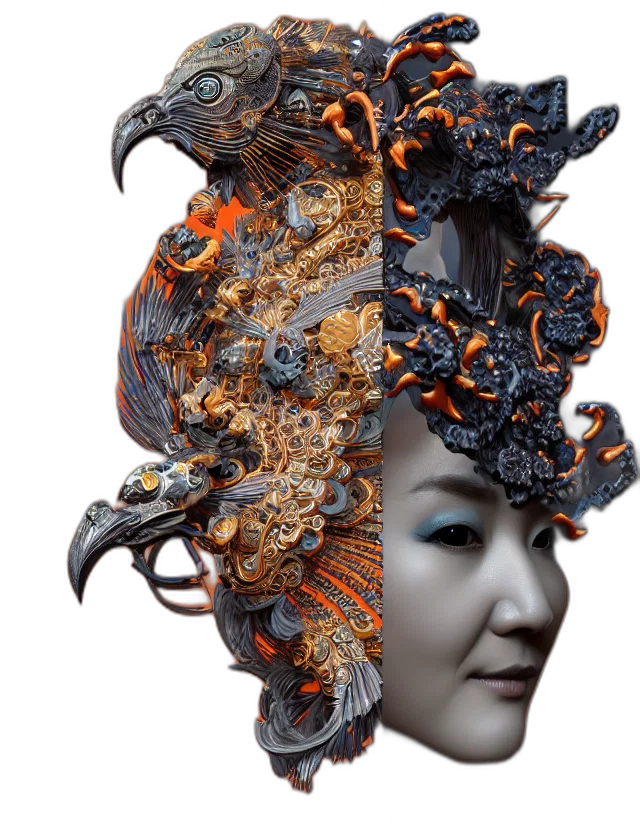 mask, crown, dragon, face, photorealistic, fantasy art, concept art, 3d render transparent PNG cut-out