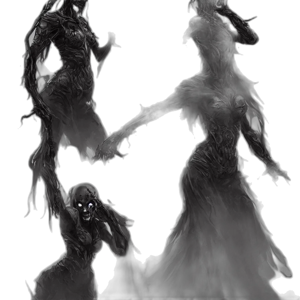 creature, hair, dress, mask, concept art, fantasy art, comic book art, pencil sketch transparent PNG cut-out