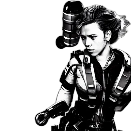 robot, jacket, weapon, comic book art, cyberpunk, concept art, photorealistic, outer space transparent PNG cut-out