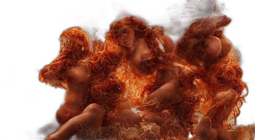 hair, dress, photorealistic, 3d render, concept art, fantasy art, fire, underwater transparent PNG cut-out