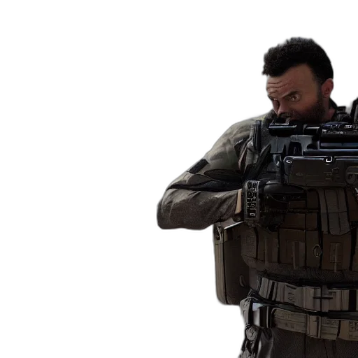weapon, staff, face, jacket transparent PNG cut-out