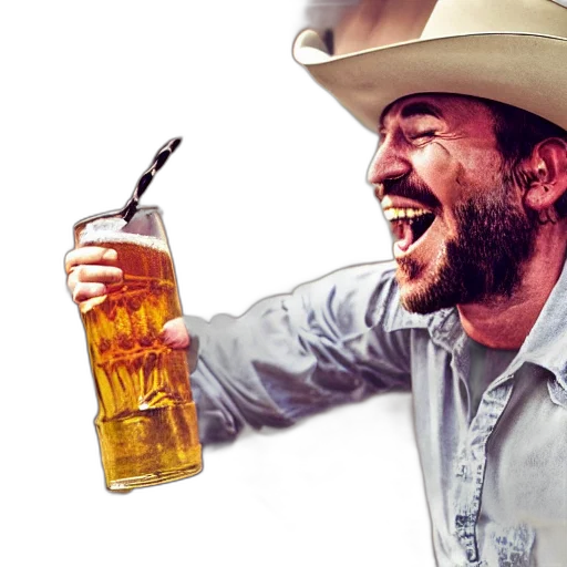 hat, bottle, photorealistic, epic, portrait, cinematic, shot, cowboy transparent PNG cut-out