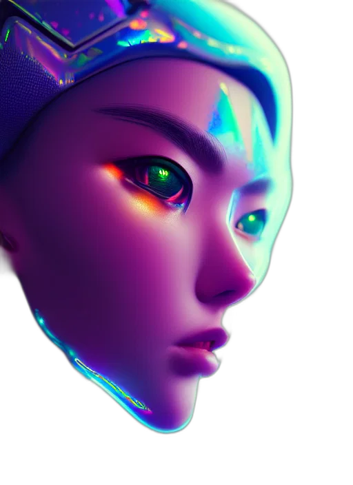 robot, face, mask, crown, cyberpunk, concept art, vaporwave, 3d render transparent PNG cut-out