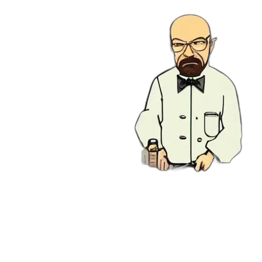 staff, cartoon, pixel art, concept art, comic book art, walter, white, cooking transparent PNG cut-out