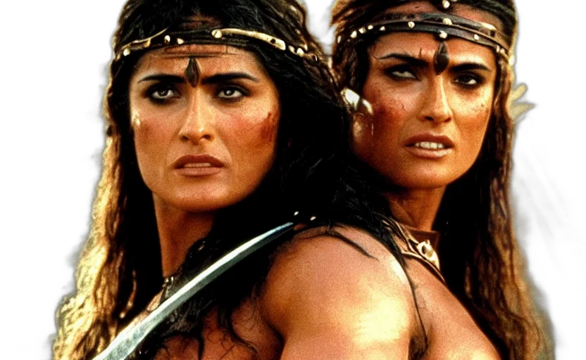 epic, photo, muscular, salma, hayek, beautiful, barbarian, warrior transparent PNG cut-out