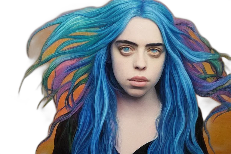 hair, creature, face, photorealistic, concept art, fantasy art, comic book art, blue transparent PNG cut-out