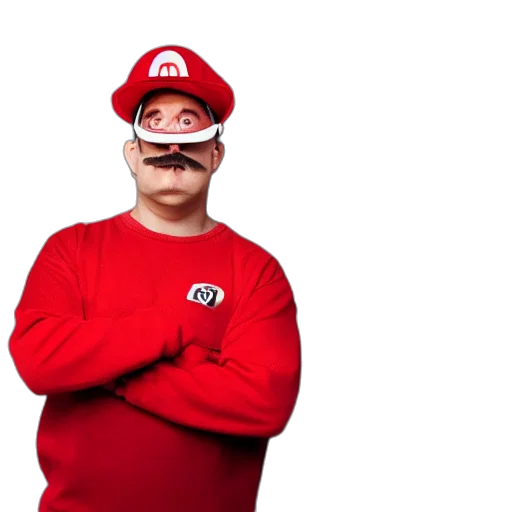 hat, mask, staff, face, concept art, 3d render, red, plumber transparent PNG cut-out