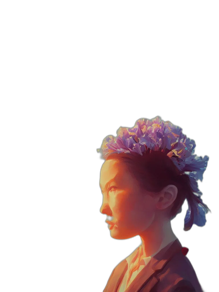 crown, face, flower, dress, photorealistic, oil painting, watercolor, pixel art transparent PNG cut-out