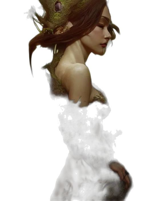 crown, dress, staff, face, fantasy art, concept art, photorealistic, oil painting transparent PNG cut-out