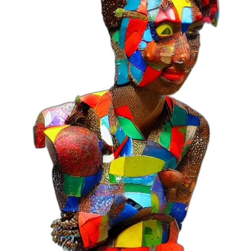 face, mask, jewelry, dress, 3d render, photorealistic, colorful, sculpture transparent PNG cut-out