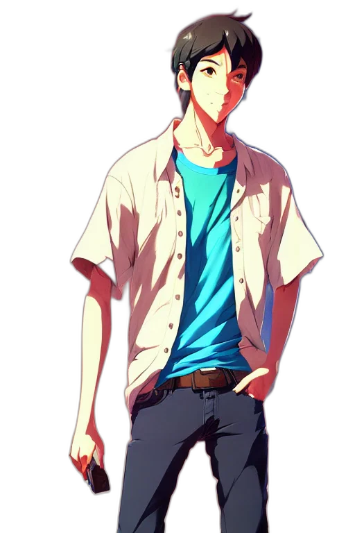 jacket, staff, face, anime, cartoon, concept art, pixel art, blue transparent PNG cut-out
