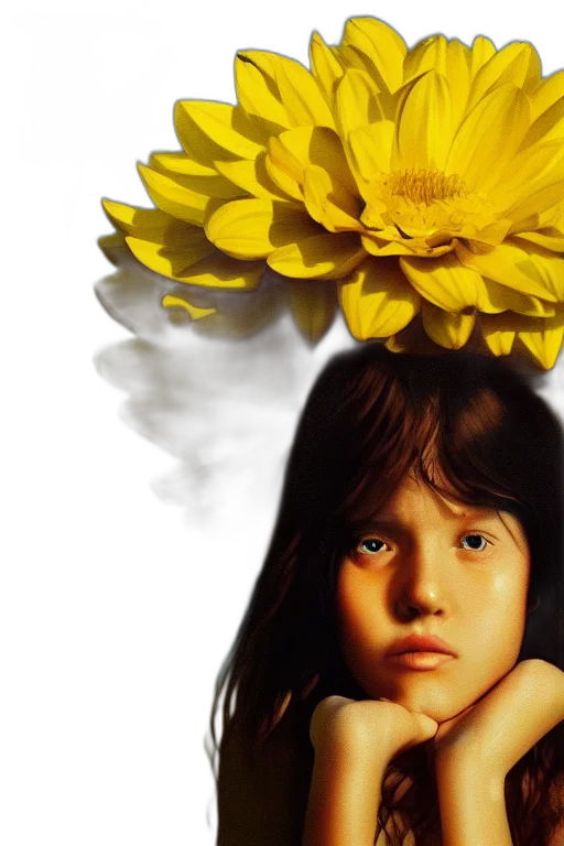flower, photorealistic, oil painting, 3d render, concept art, golden, closeup, girl transparent PNG cut-out