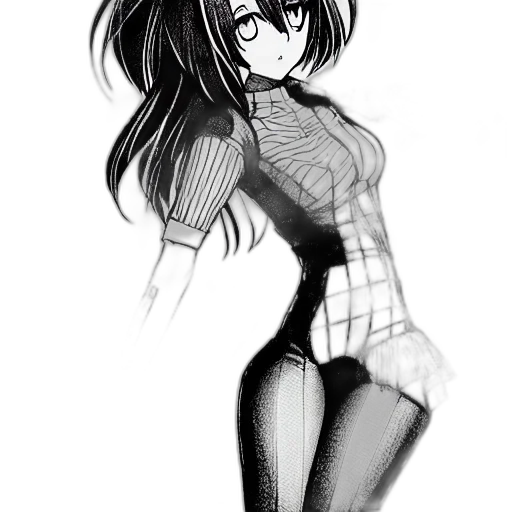 dress, robot, cartoon, anime, comic book art, pencil sketch, monochrome, dark transparent PNG cut-out
