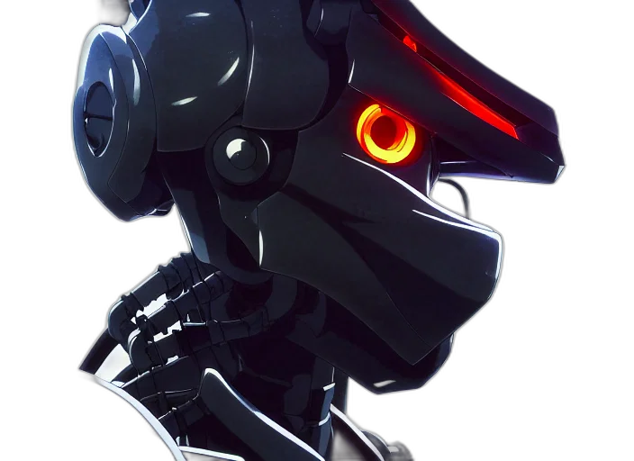 robot, mask, weapon, face, cyberpunk, concept art, 3d render, anime transparent PNG cut-out