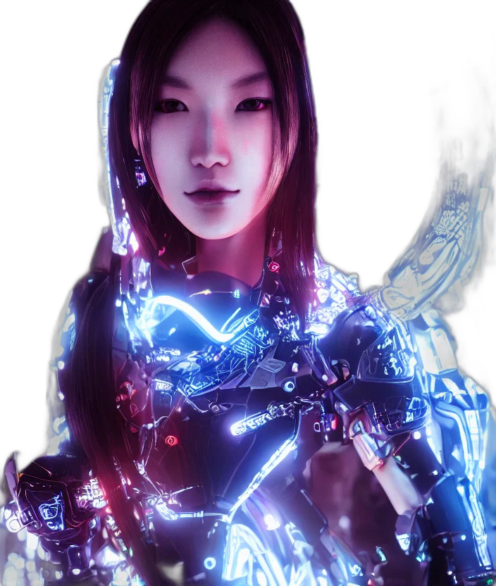 staff, robot, fantasy art, concept art, cyberpunk, photorealistic, neon lights, blue transparent PNG cut-out